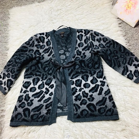 Dana Bachman Knitted Ombré Animal Print Cardigan Open Tie Front Size Large - Picture 3 of 13